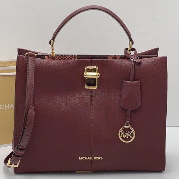 Michael Kors Penelope Large Top Handle Satchel Merlot Multi Color Leather - Picture 7 of 15